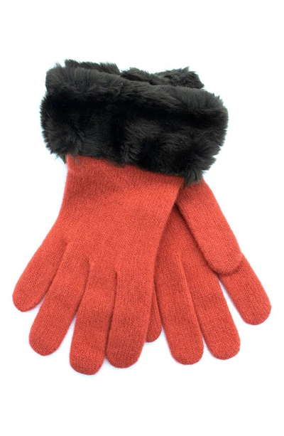 Portolano Faux Fur Knit Gloves In Cinnamon