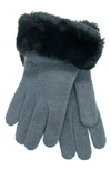 Portolano Faux Fur Knit Gloves In Dark Grey