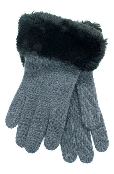 Portolano Faux Fur Knit Gloves In Dark Grey