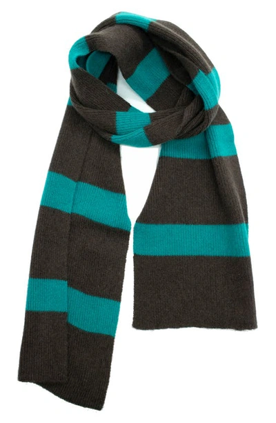 Portolano Stripe Scarf In Dark Brown/ Glacier