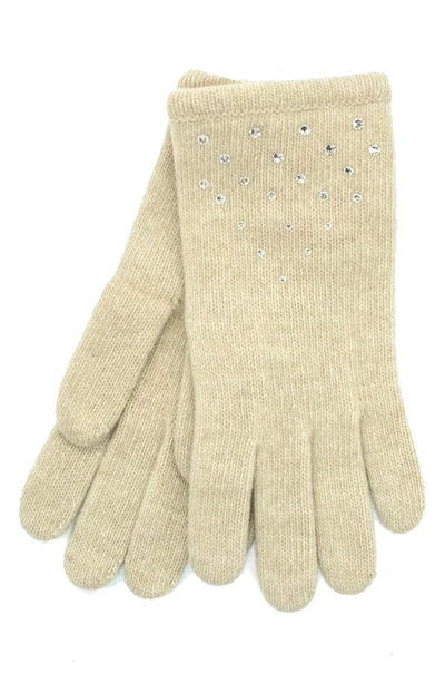 Portolano Crystal Embellished Cashmere Gloves In Oatmeal