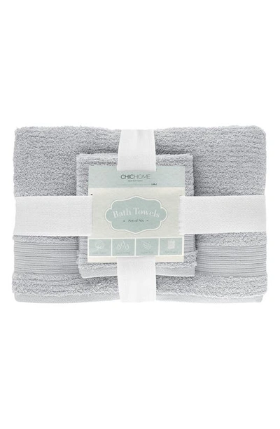 Chic Jacquard Weave Cotton 6-piece Bath Towel Set In Grey