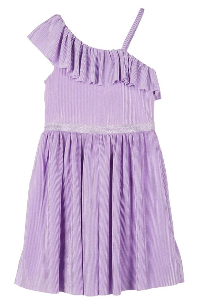 Zunie Kids' One-shoulder Ruffle Neck Dress In Lilac