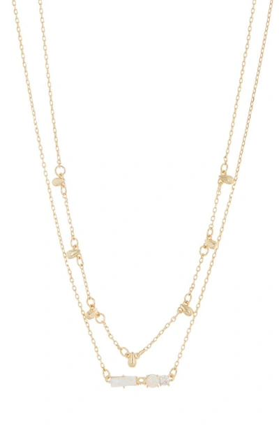 Nordstrom Rack Cubic Zirconia & Imitation Opal Bar Pendant Layered Necklace In Opal- Clear- Gold