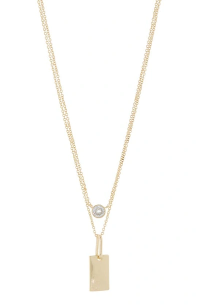 Nordstrom Rack Cubic Zirconia & Dog Tag Pendant Layered Necklace In Clear- Gold