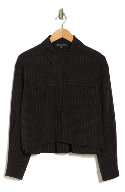 Adrianna Papell Pinstripe Jacket In Black/ Ivory Stripe