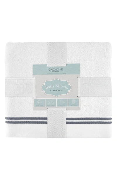 Chic Stripe Hem Cotton 2-piece Bath Sheet Set In Gray