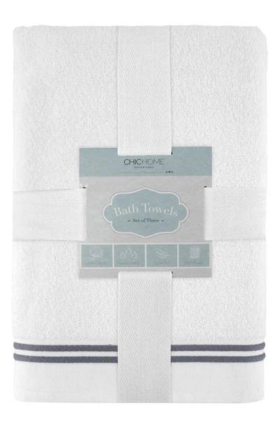 Chic Stripe Hem Cotton 3-piece Bath Towel Set In White-grey