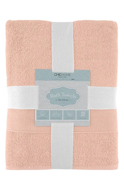 Chic Turkish Cotton 4-piece Bath Towel Set In Pink