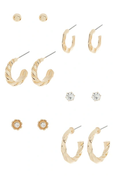 Melrose And Market Set Of 6 Assorted Stud & Hoop Earrings In Clear- Gold