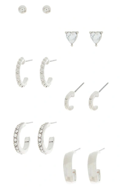 Melrose And Market Set Of 6 Assorted Stud & Hoop Earrings In Clear- Rhodium