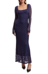 Bardot Adoni Long Sleeve Lace Overlay Midi Dress In Navy
