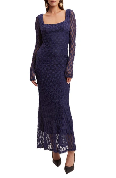 Bardot Adoni Long Sleeve Lace Overlay Midi Dress In Navy