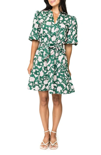 Gibsonlook Floral Print Tie Waist Dress In Foliage Green Print