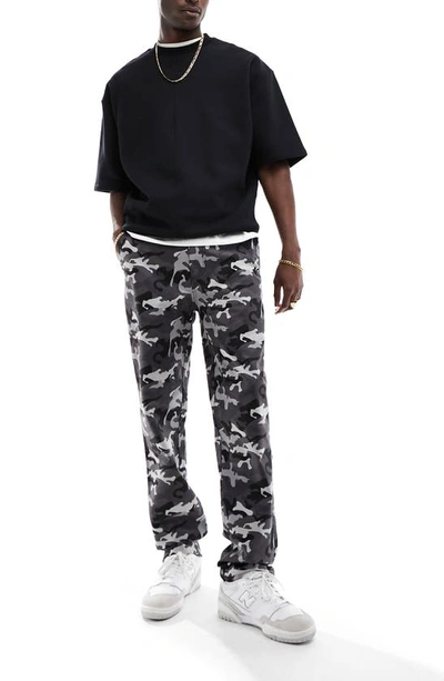 Asos Design Camo Straight Leg Chinos In Charcoal