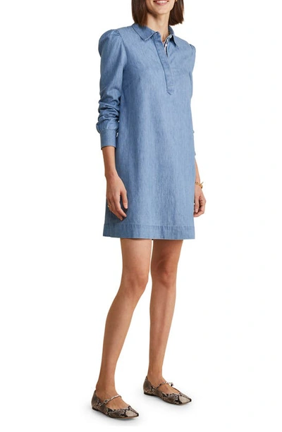 Vineyard Vines Balloon Sleeve Cotton Chambray Popover Dress In Morning Mist