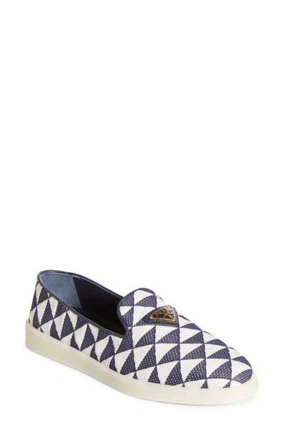 Prada Triangle Jacquard Flat In Blue/ White