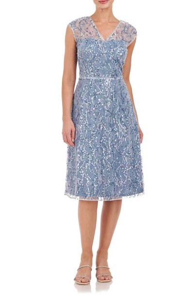 Js Collections Jay Sequin Illusion Neck Cocktail Dress In Baby Blue
