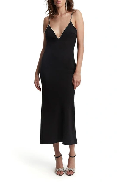 Bardot Vira Diamante Trim Cocktail Midi Dress In Black