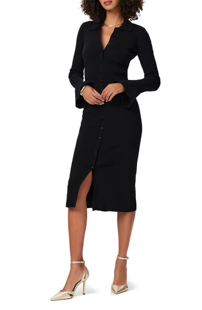 Paige Sundara Long Sleeve Organic Cotton & Silk Blend Rib Midi Dress In Black