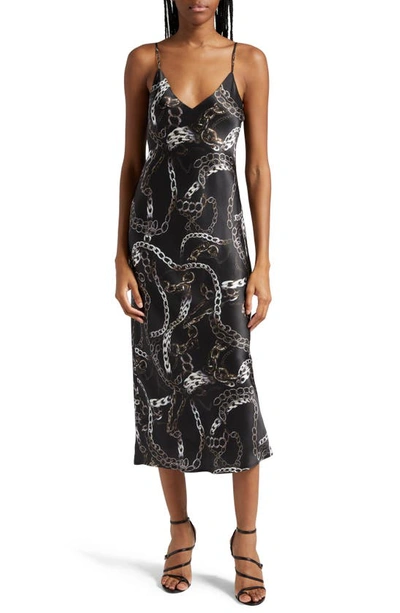 L Agence Seridie Chain Print Silk Midi Slipdress In Black