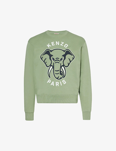 Kenzo Graphic-print Cotton Sweatshirt In Vert Amande