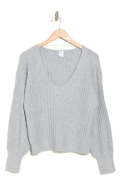 Melrose And Market V-neck Ribbed Pullover Sweater In Grey Heather