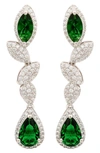 Suzy Levian Cz Linear Drop Earrings In Green