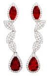 Suzy Levian Cz Linear Drop Earrings In Red