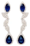 Suzy Levian Cz Linear Drop Earrings In Blue