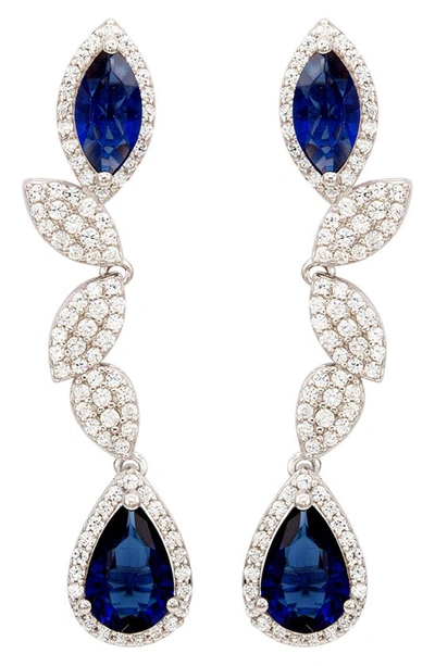 Suzy Levian Cz Linear Drop Earrings In Blue