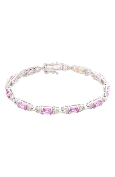 Suzy Levian Sapphire & Lab Created White Sapphire Tennis Bracelet In Pink