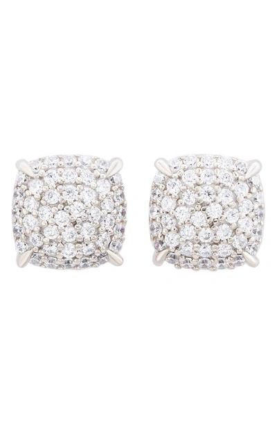 Suzy Levian Cz Pavé Cushion Stud Earrings In Silver