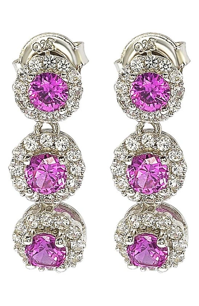Suzy Levian Sapphire & Lab Created White Sapphire Linear Drop Earrings In Pink