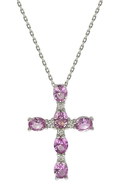 Suzy Levian Sapphire & Lab Created White Sapphire Cross Pendant Necklace In Pink