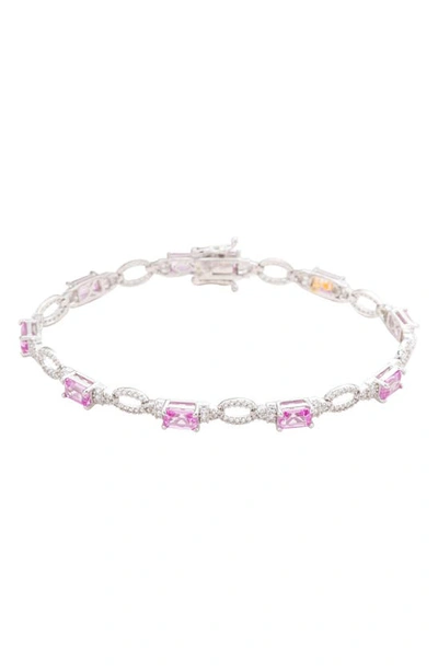 Suzy Levian Sapphire & Lab Created White Sapphire Tennis Bracelet In Pink