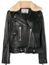 Acne Studios Shearling Collar Leather Biker Jacket In Black