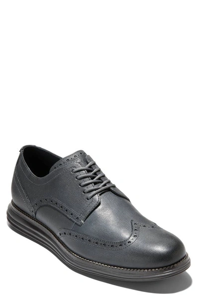 Cole Haan Original Grand Wingtip Derby In Turbulence Saffiano/ Black