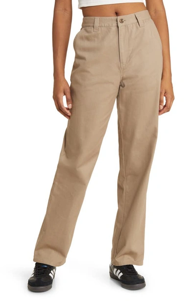 Bp. High Waist Straight Leg Cotton Trousers In Grey Fungi