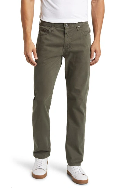 Ag Everett Sueded Stretch Sateen Straight Fit Trousers In Forest Moss