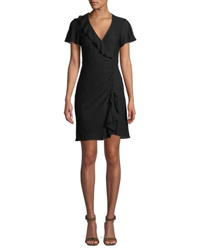 Nanette Lepore Calming Slit-sleeve Dress W/ Ruffles In Black