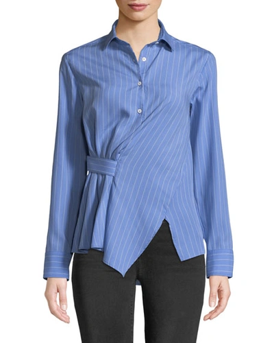Palmer Harding Asymmetric Striped Button-front Shirt In Blue Pattern