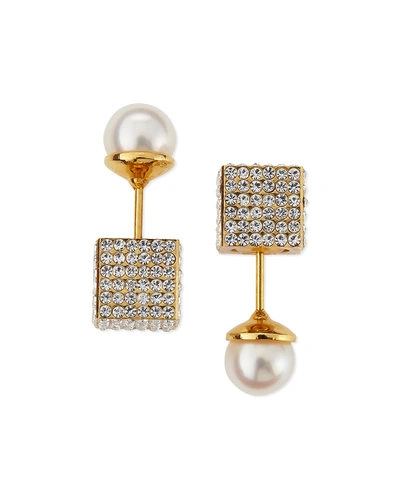 Vita Fede Double Cubo Crystal Pearl Earrings In Gold