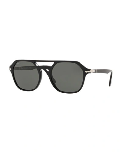 Persol Men's Po3206s Acetate Keyhole Pilot Sunglasses - Polarized Lenses In Black