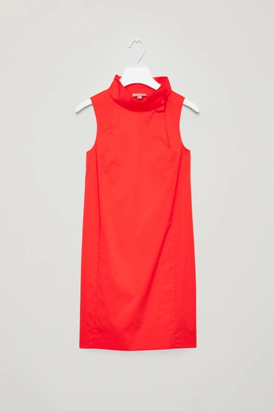 Cos Sleeveless Dress With High Neck In Red