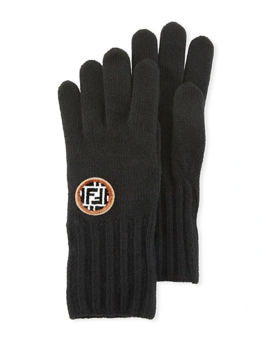 Fendi Wool/cashmere Ff Knit Gloves In Camel