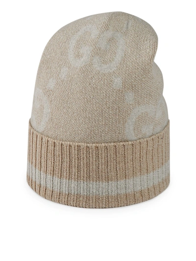 Gucci Lamé Jacquard Cashmere Hat With Gg In Brown