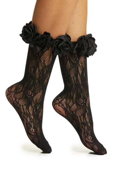 High Heel Jungle Rosette Ringe Lace Socks In Black