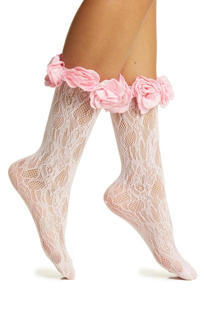 High Heel Jungle Rosetta Lace Crew Socks In Pink