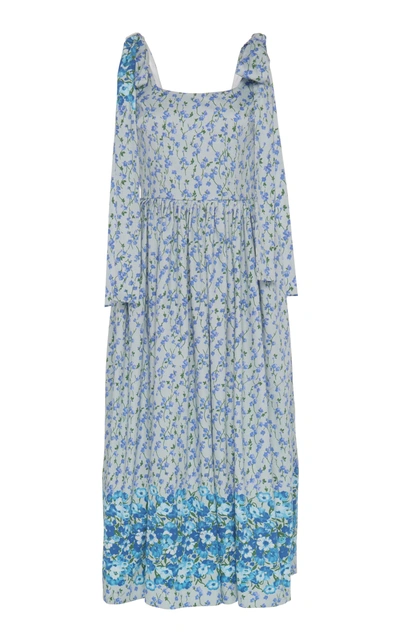 Luisa Beccaria Tie-shoulder Printed Cotton-blend Midi Dress